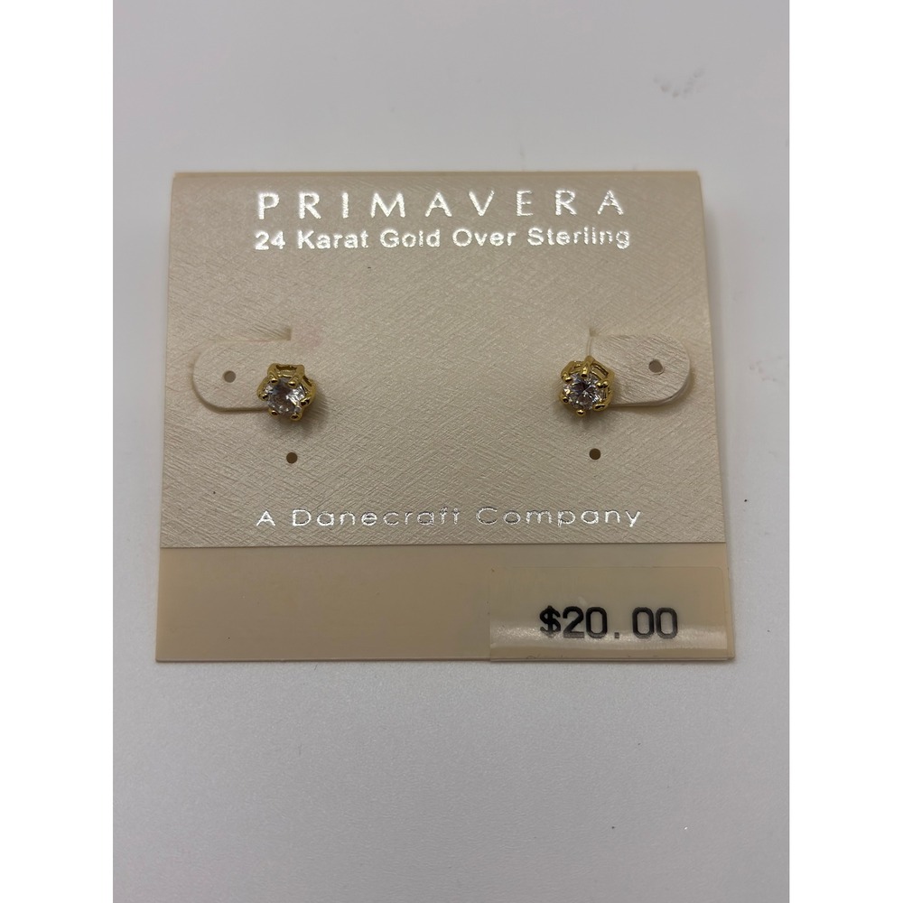 Primavera Danecraft 24K Gold Over Sterling Silver Cubic Zirconia Stud‎ Earrings